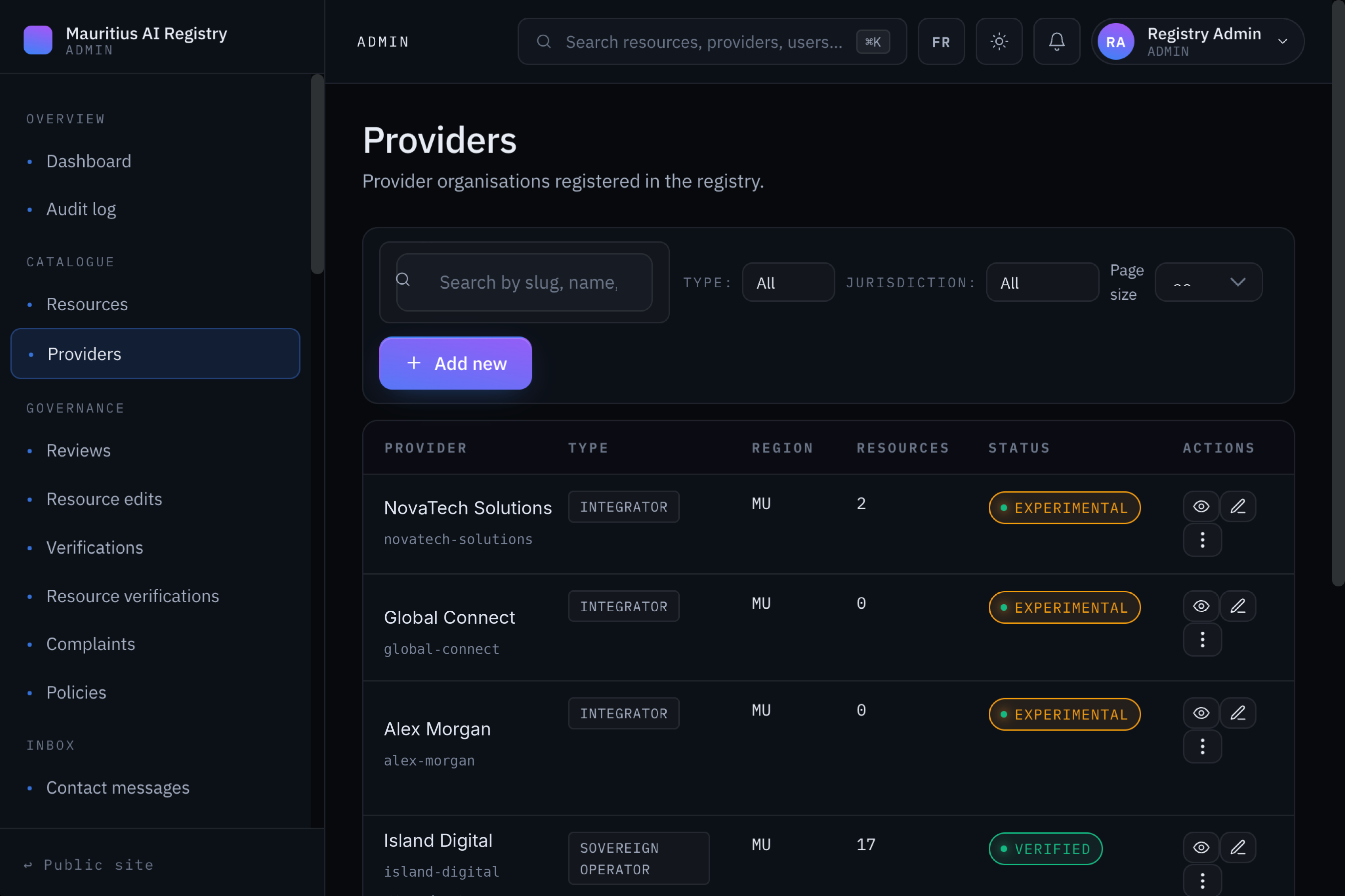 Providers management