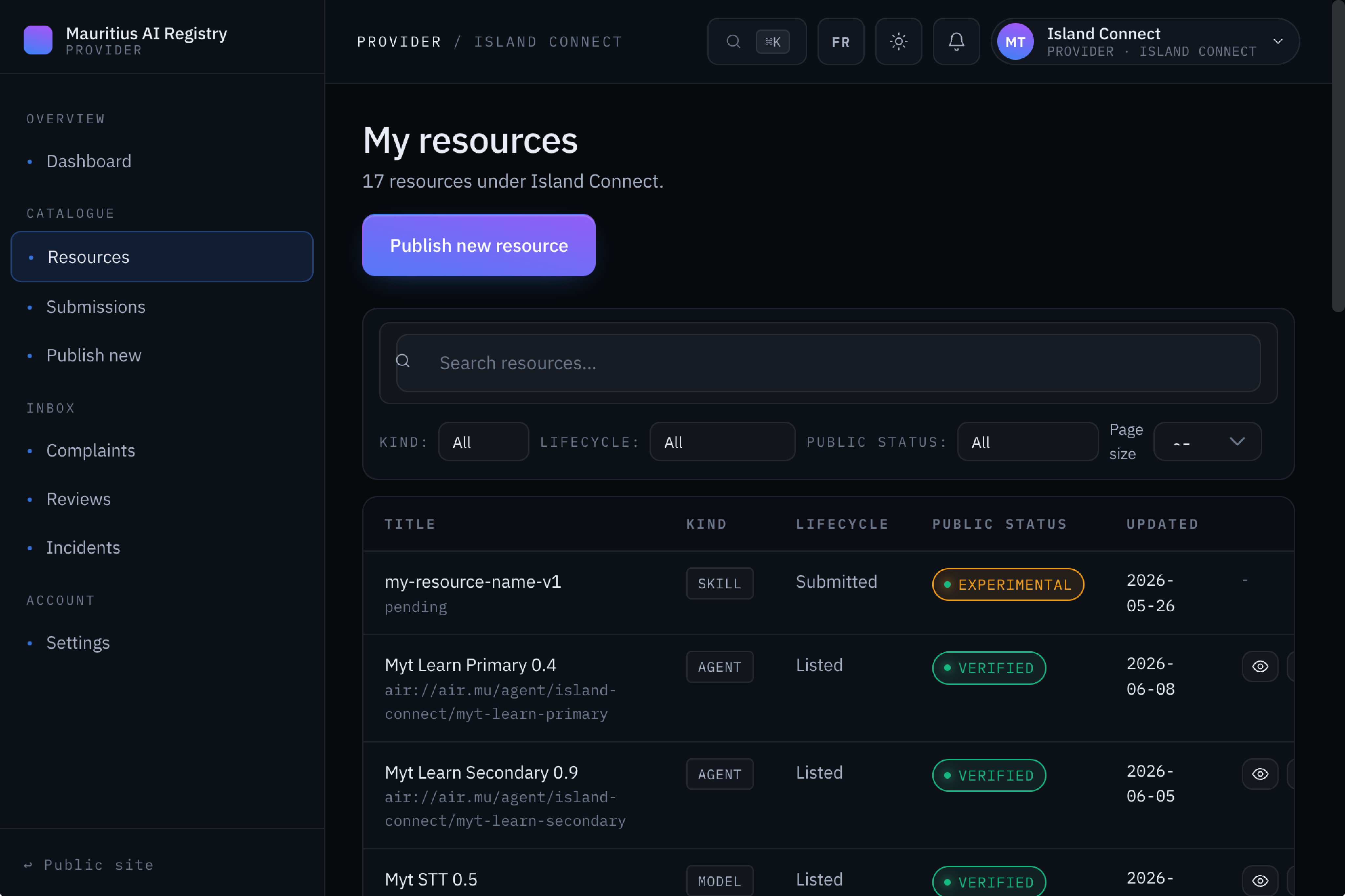 Manage resources